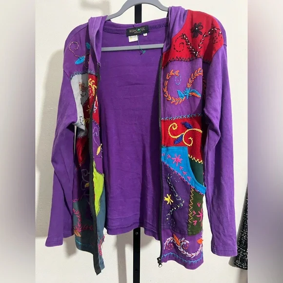 Rising Tide Colorful Patchwork Cotton Hoodie XL Cotton Zip Front Pullover - Picture 5 of 7
